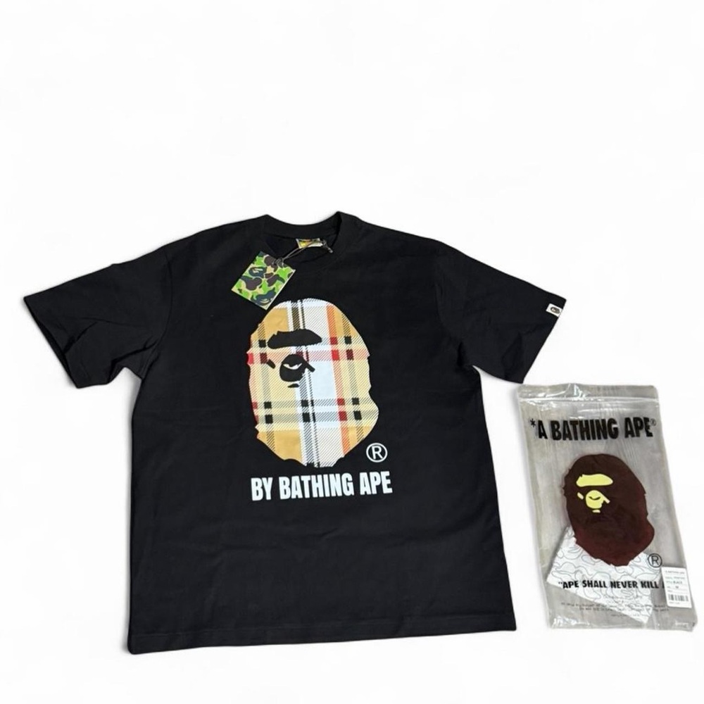 BAPE Ape Head Check Tee — Black — Brand New